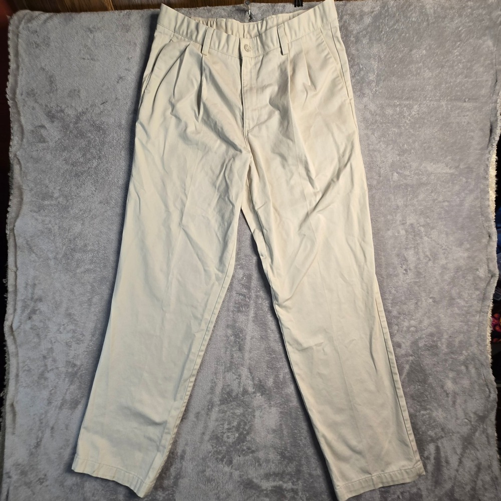 Dockers Chinos Mens 34x34 Beige Pleated Individual Fit Stretch Khakis Classic